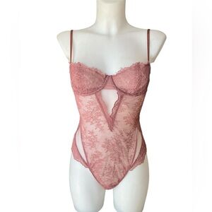 Victoria’s Secret Dusty Rose Wicked Lace Teddy Lingerie Medium